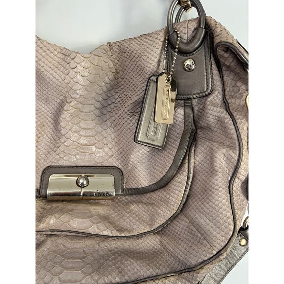 Coach Snakeskin Embossed Satchel, Gray Sage Python Print - Picture 4 of 11